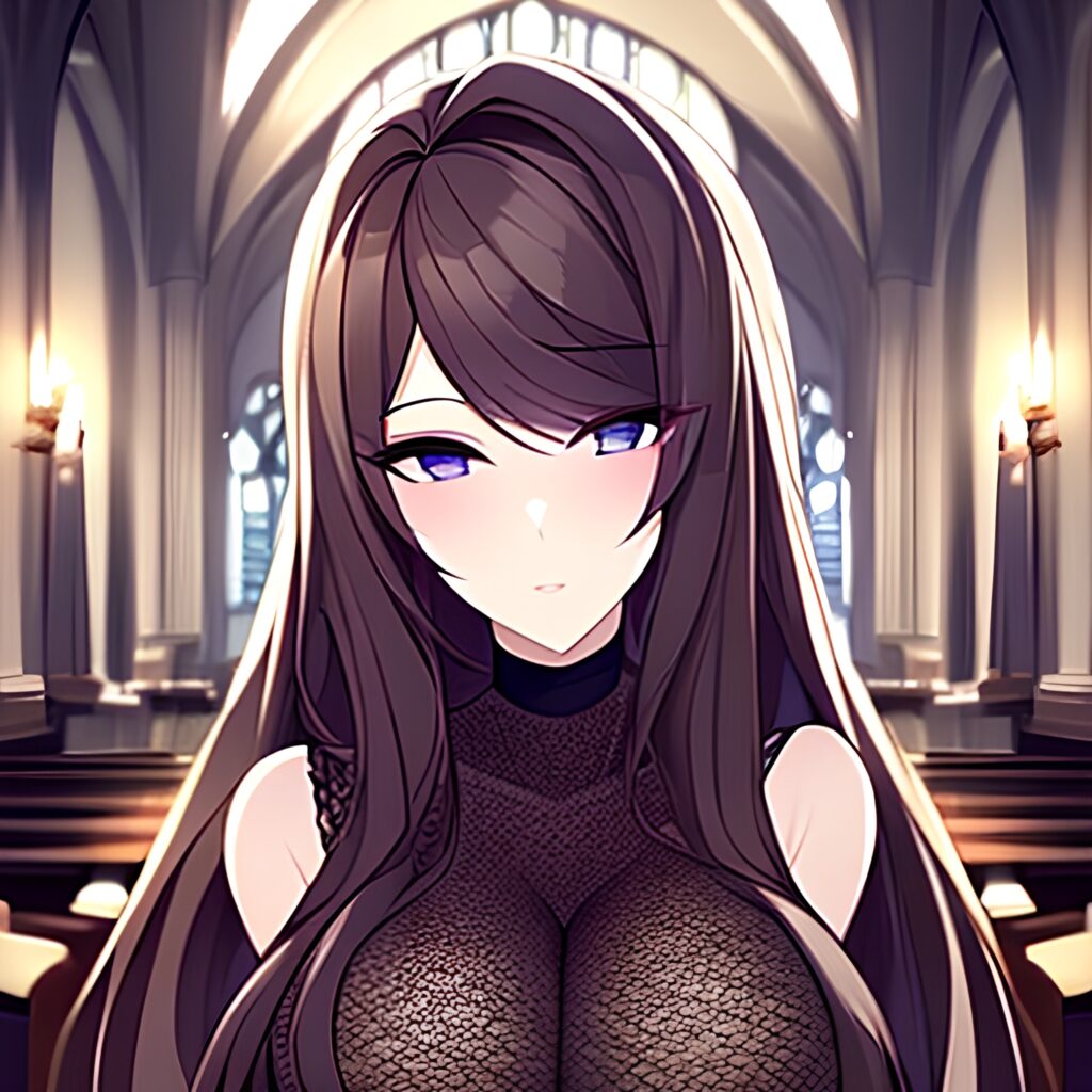 church brunette messy hair woman long hair fishnet
