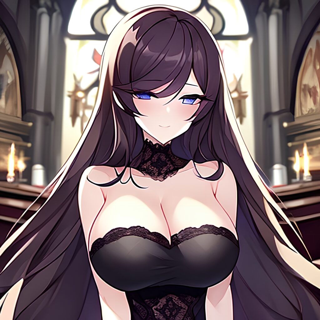 church brunette messy hair woman long hair fishnet 