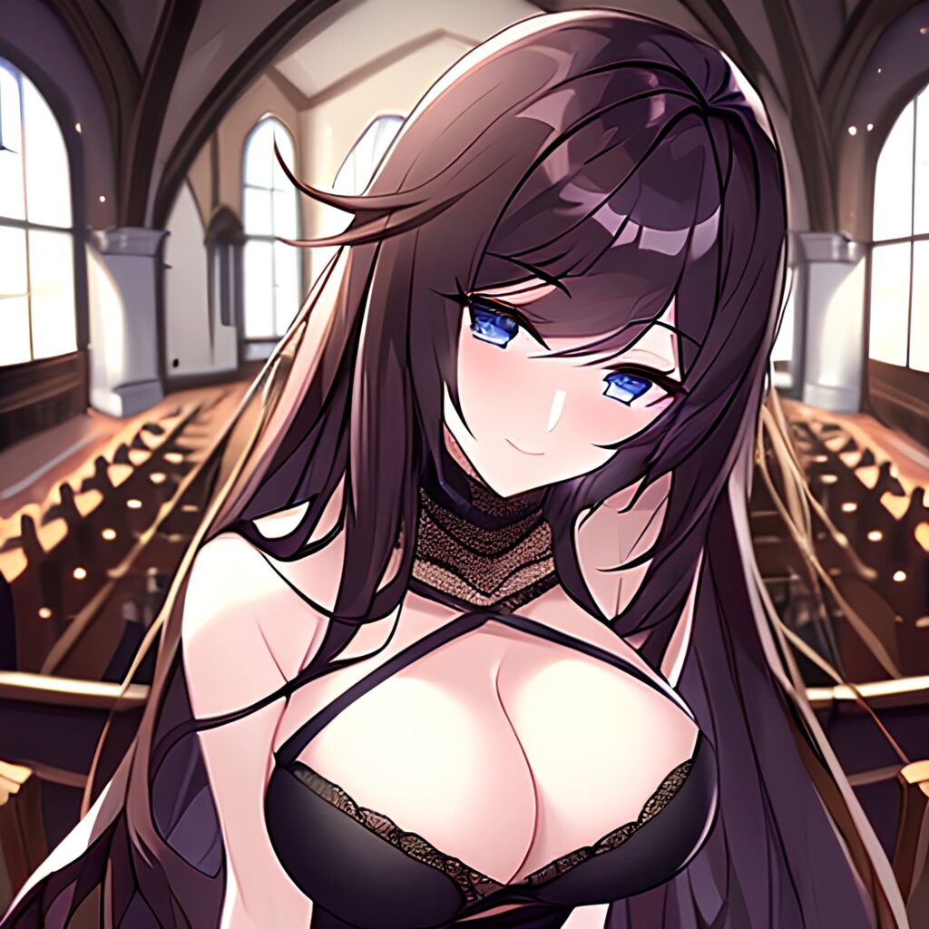 church brunette woman fishnet long hair messy hair