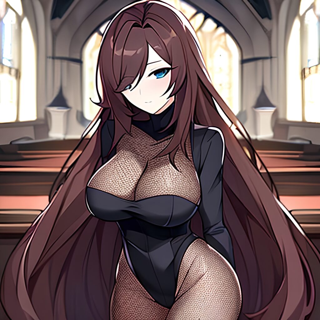 church brunette woman fishnet long hair messy hair