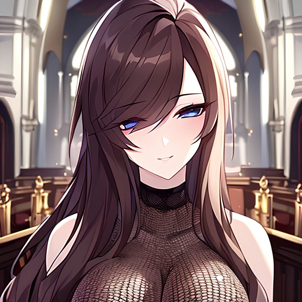 church brunette woman fishnet messy hair long hair