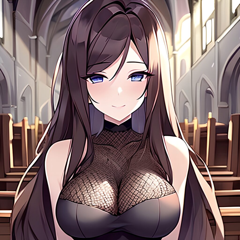 church brunette woman fishnet messy hair long hair