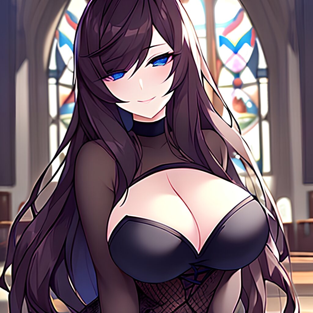 church brunette woman fishnet messy hair long hair 