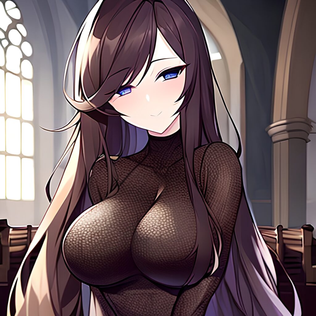 church brunette woman long hair fishnet messy hair