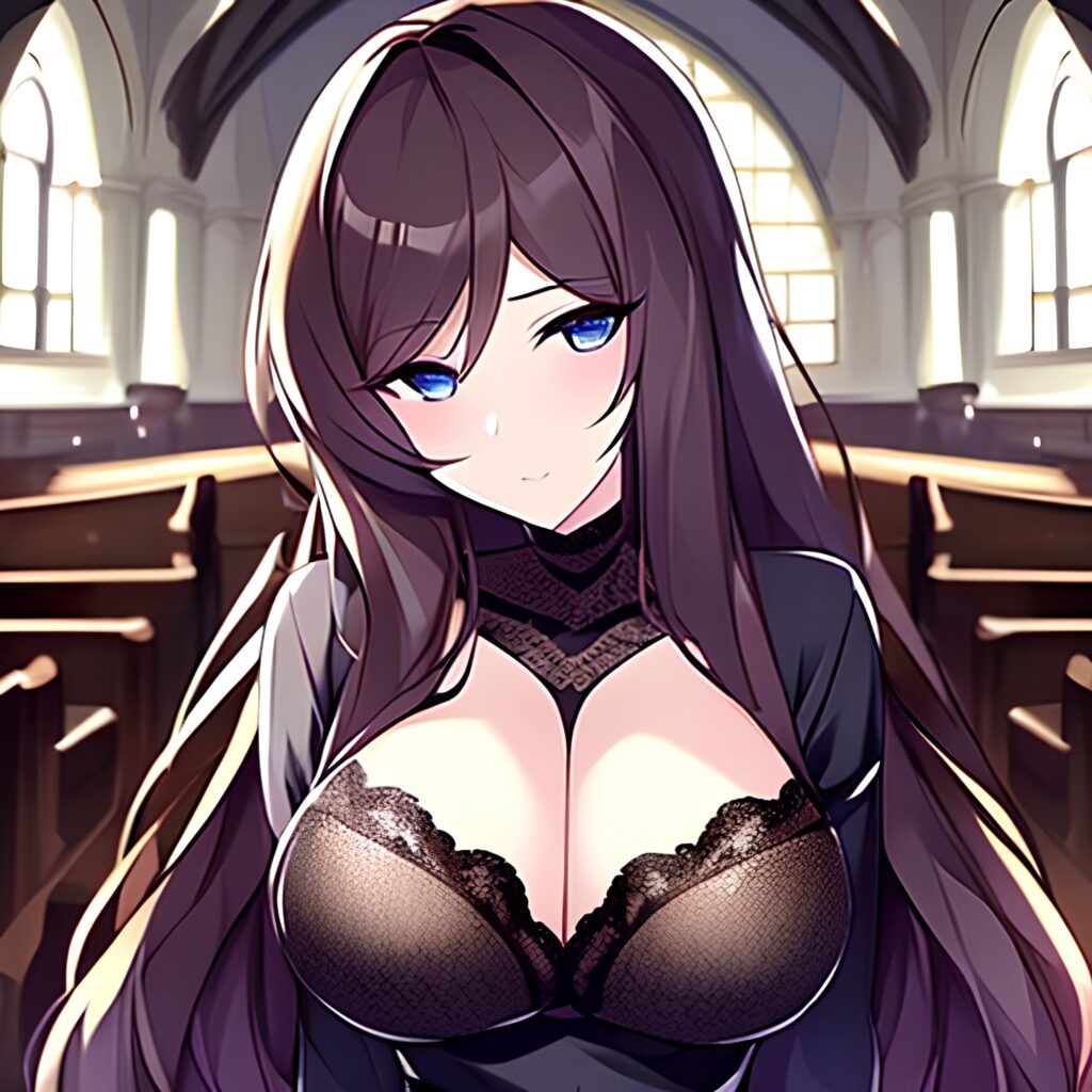 church brunette woman long hair fishnet messy hair
