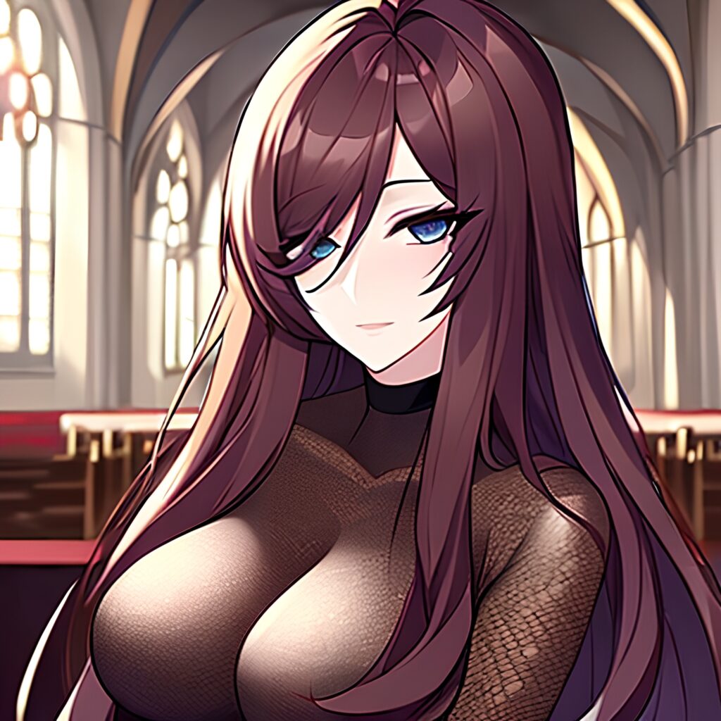 church brunette woman long hair fishnet messy hair 