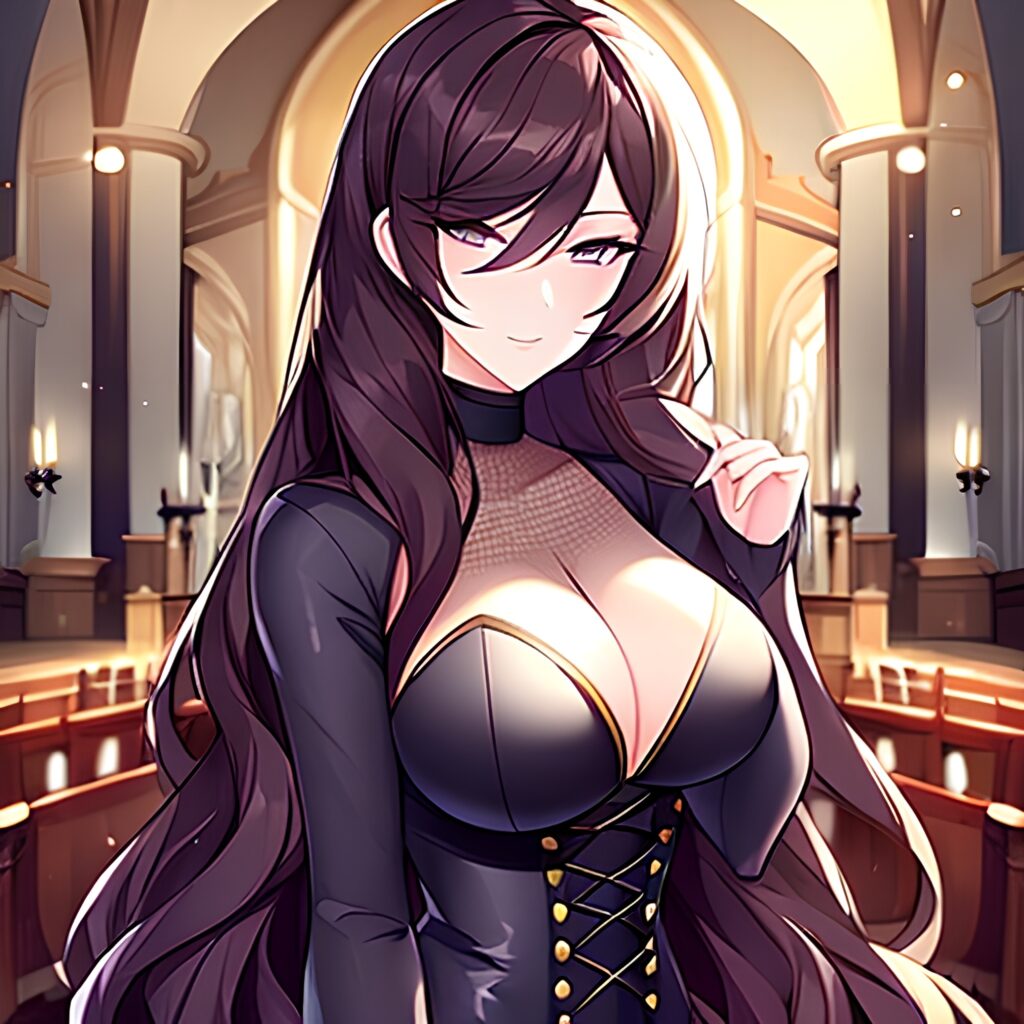 church brunette woman long hair fishnet messy hair 