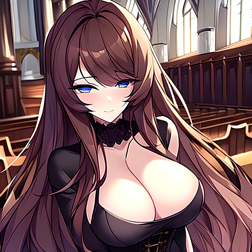 church brunette woman long hair fishnet messy hair