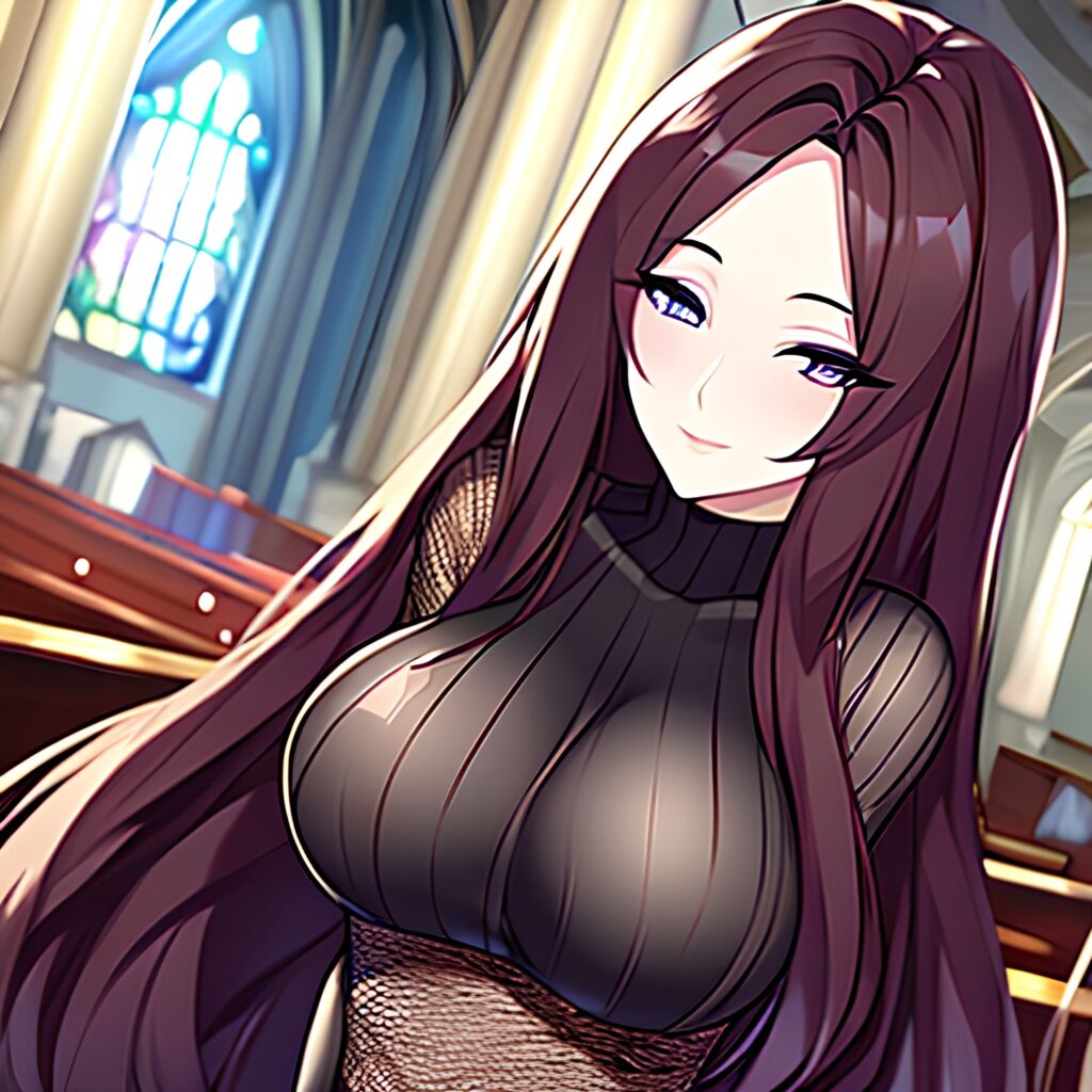 church brunette woman long hair fishnet messy hair 