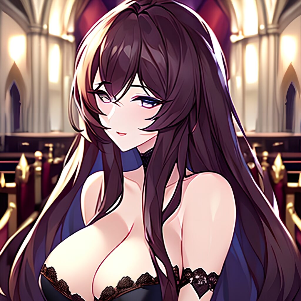 church brunette woman messy hair fishnet long hair
