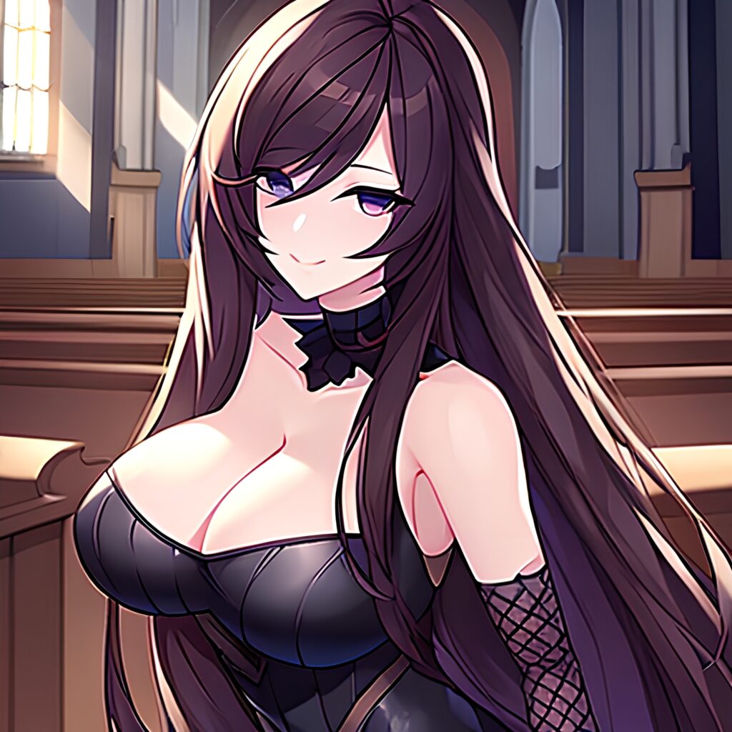 church brunette woman messy hair long hair fishnet 