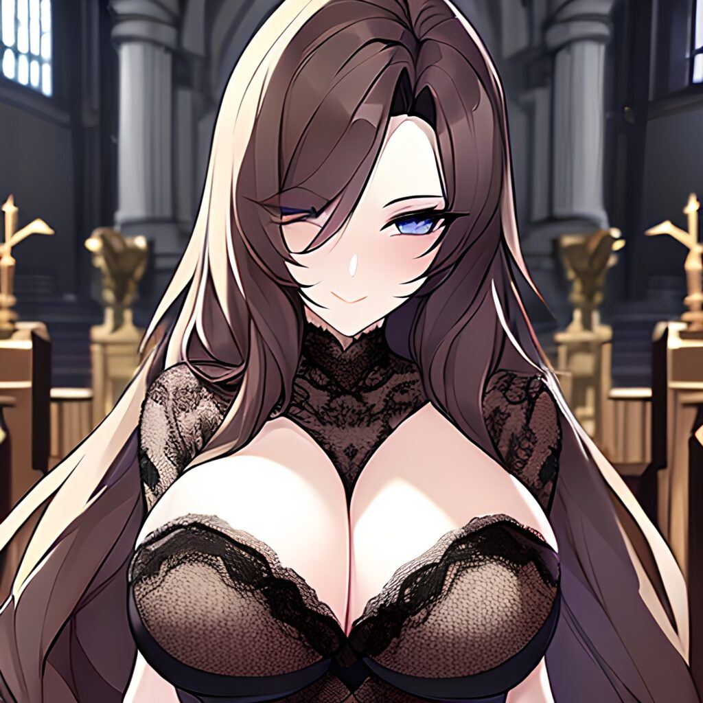 church fishnet brunette long hair messy hair woman 