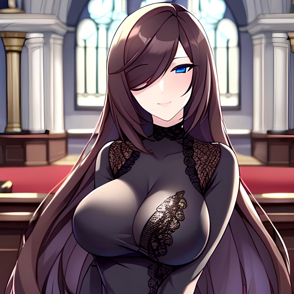 church fishnet brunette long hair woman messy hair 