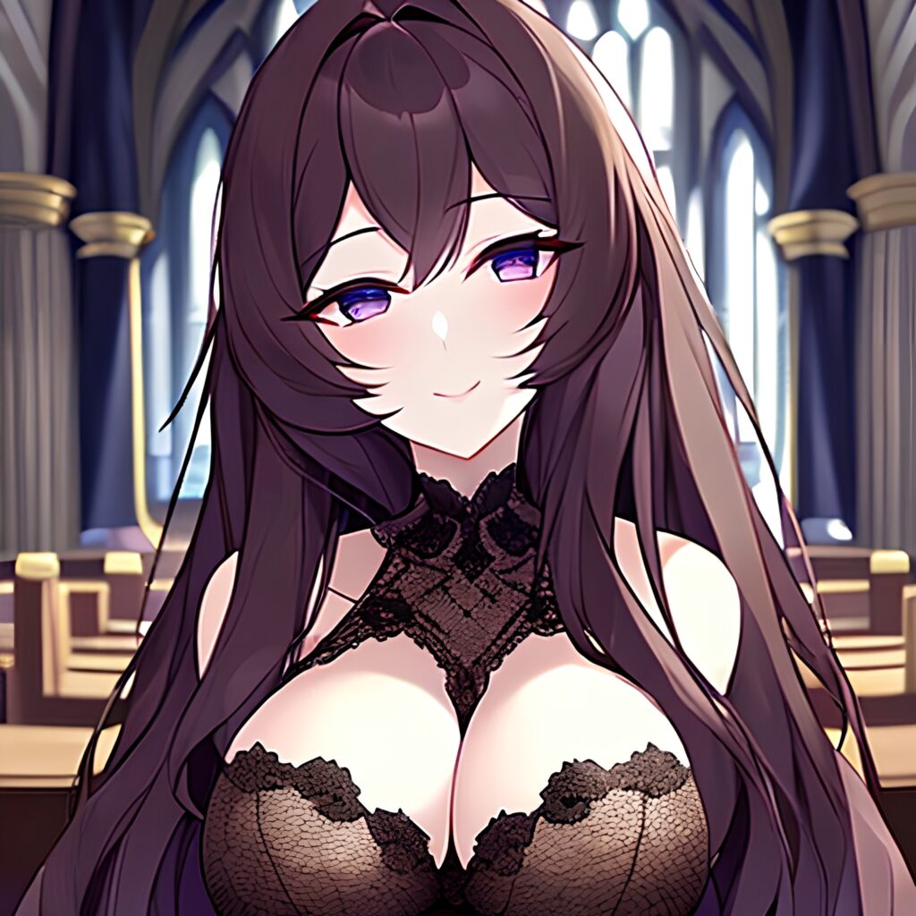 church fishnet brunette messy hair long hair woman 