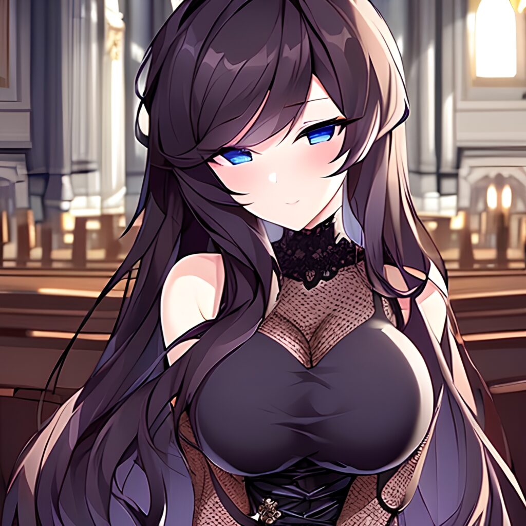 church fishnet brunette messy hair long hair woman