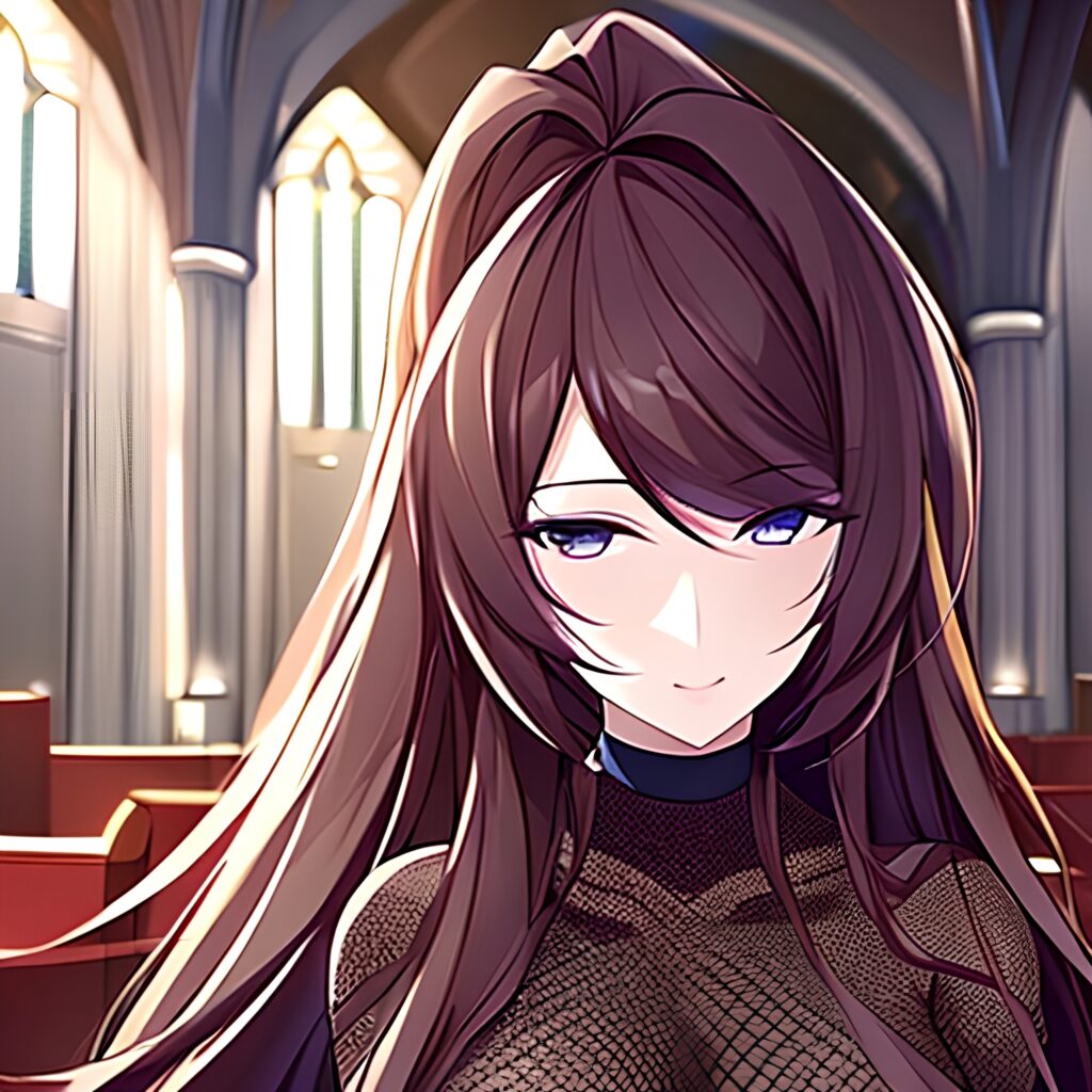 church fishnet brunette messy hair woman long hair