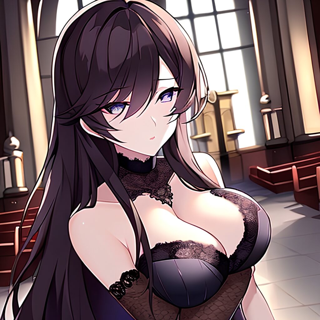 church fishnet brunette messy hair woman long hair 