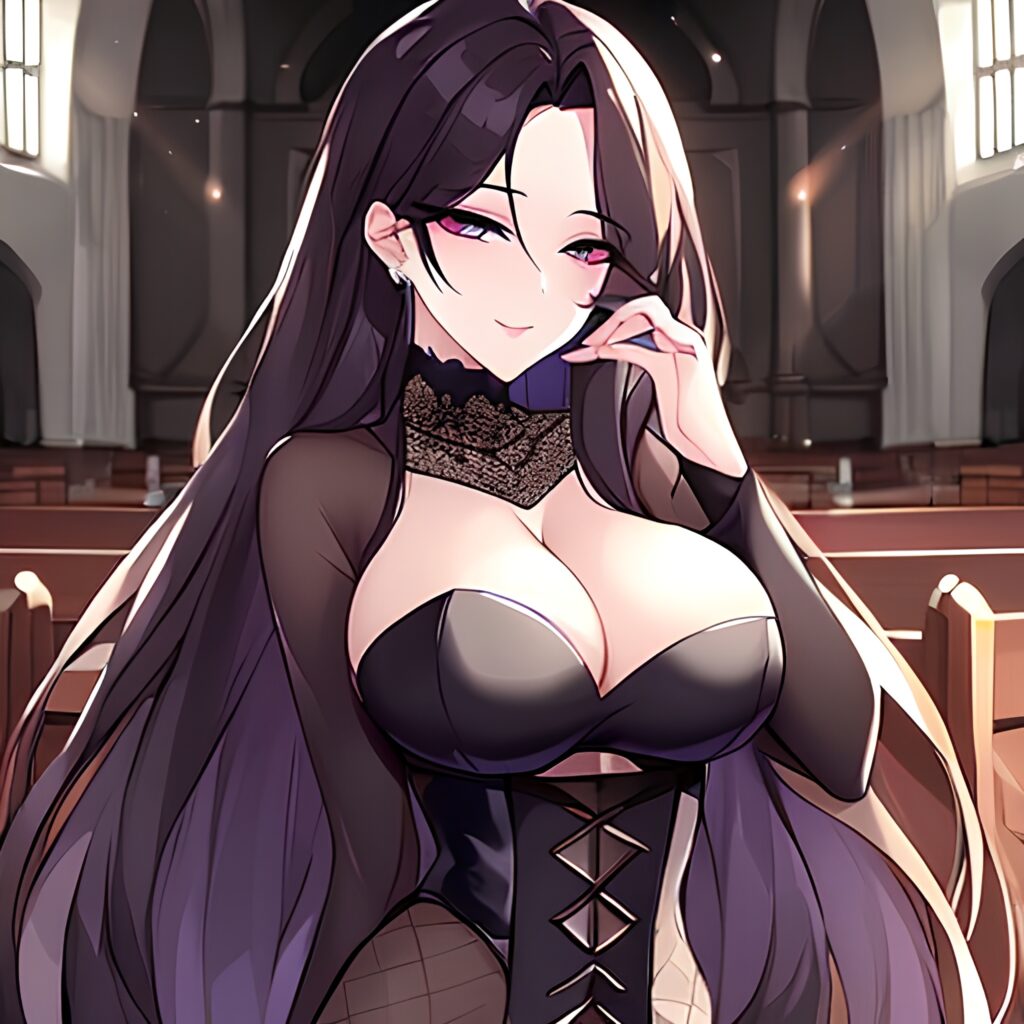 church fishnet brunette messy hair woman long hair 