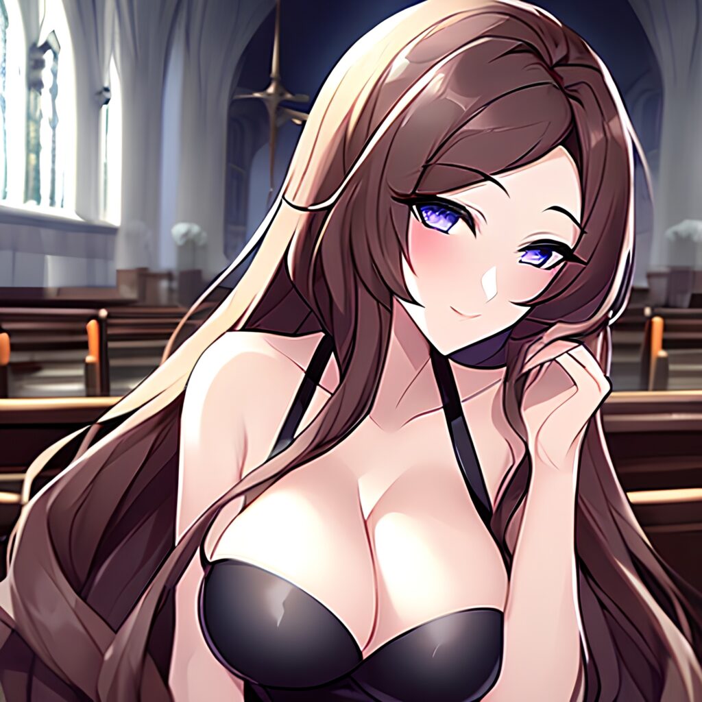 church fishnet brunette woman long hair messy hair 