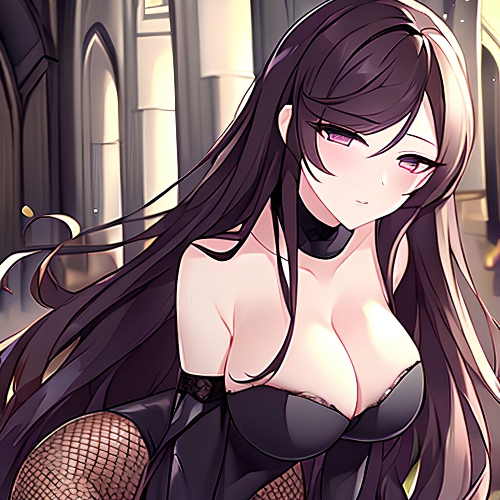 church fishnet brunette woman long hair messy hair