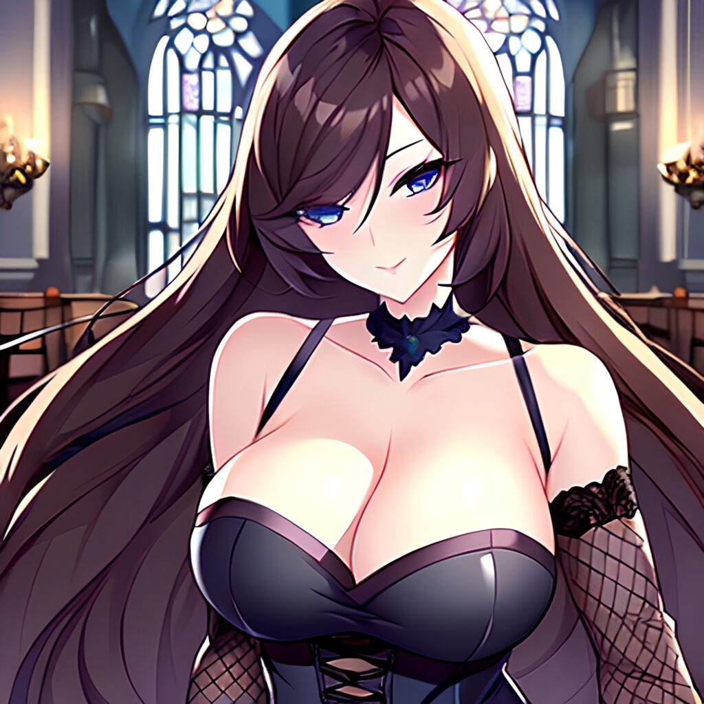 church fishnet brunette woman messy hair long hair 