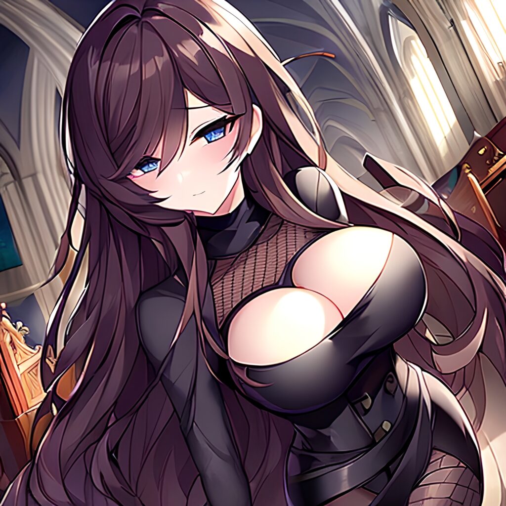 church fishnet brunette woman messy hair long hair 