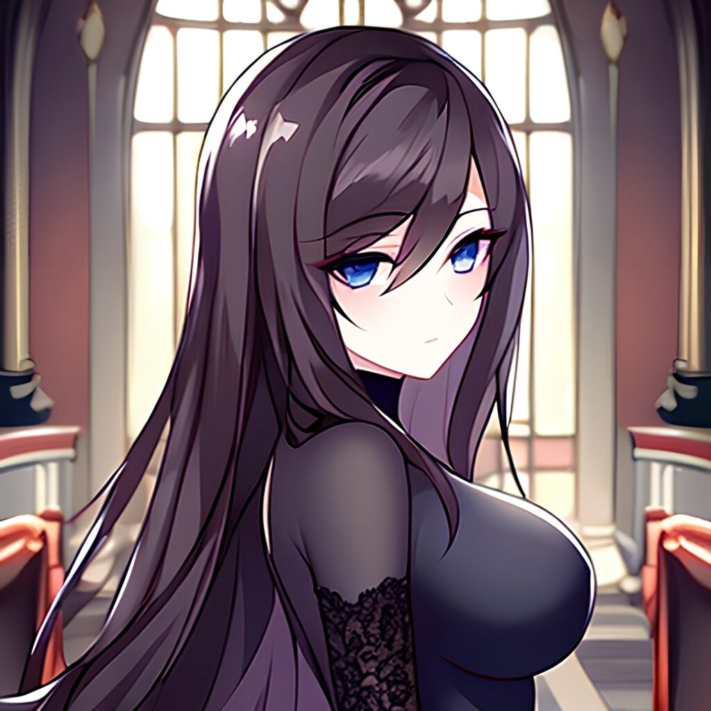 church fishnet brunette woman messy hair long hair