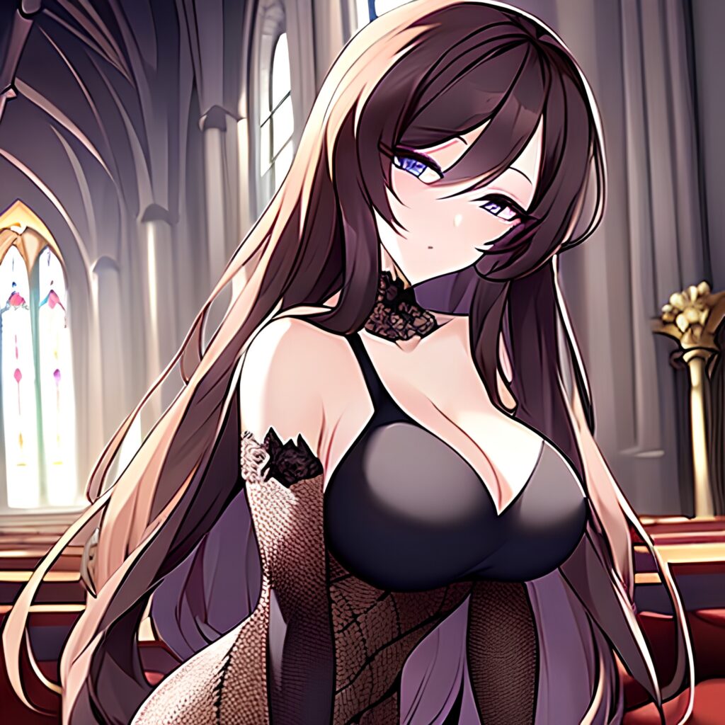 church fishnet long hair brunette messy hair woman 