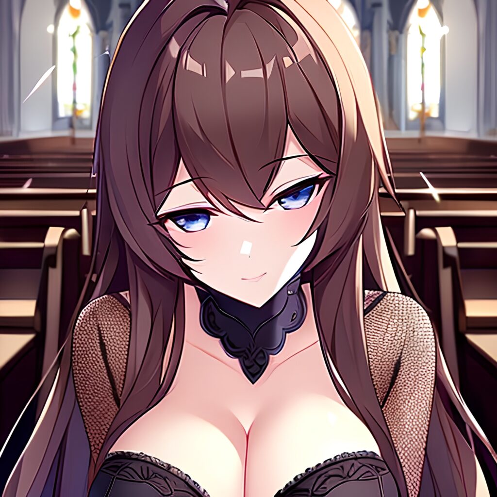 church fishnet long hair brunette messy hair woman 