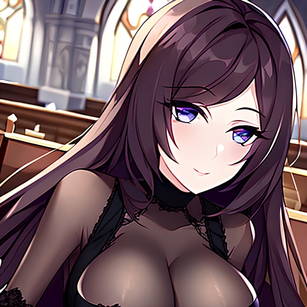 church fishnet long hair brunette messy hair woman