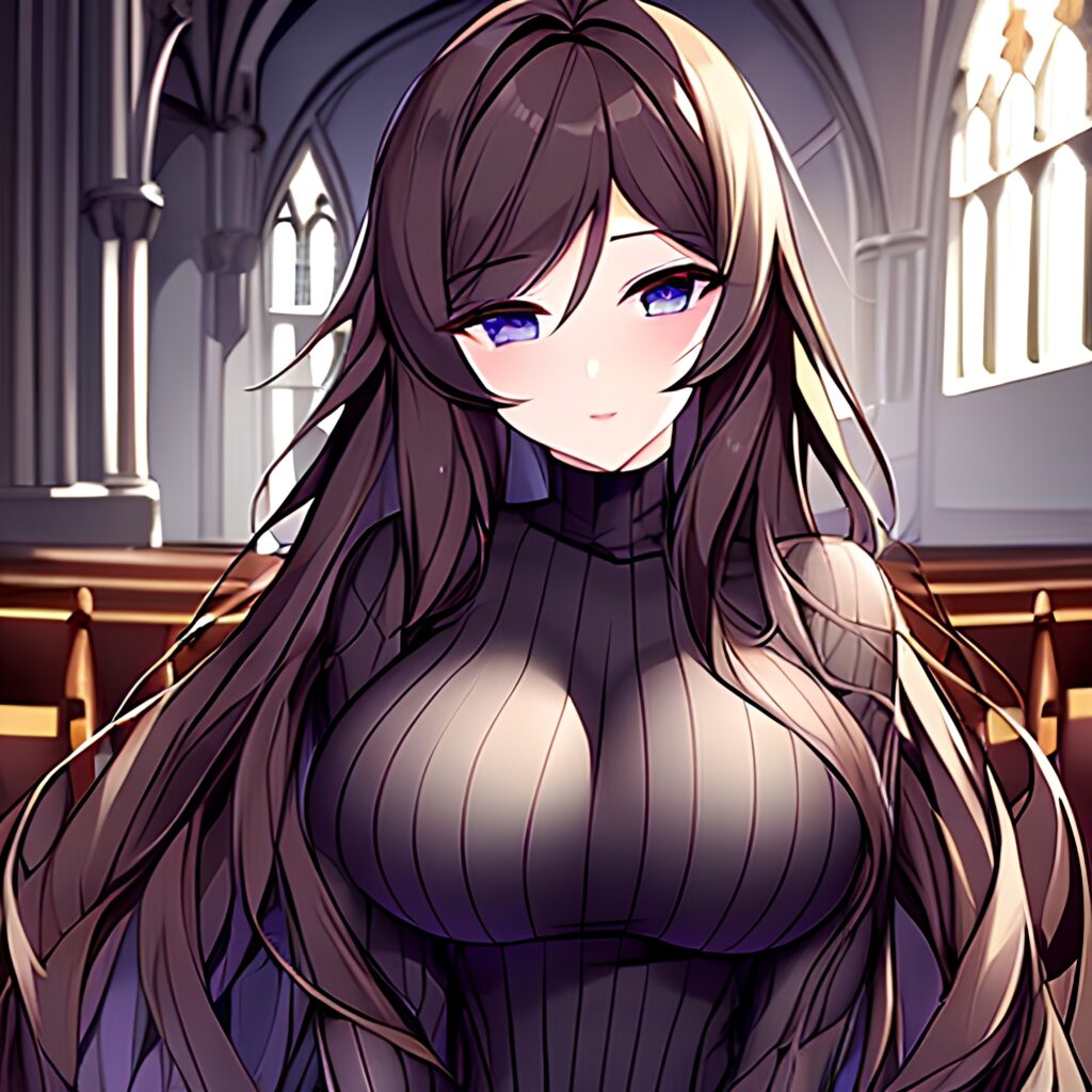 church fishnet long hair brunette messy hair woman 