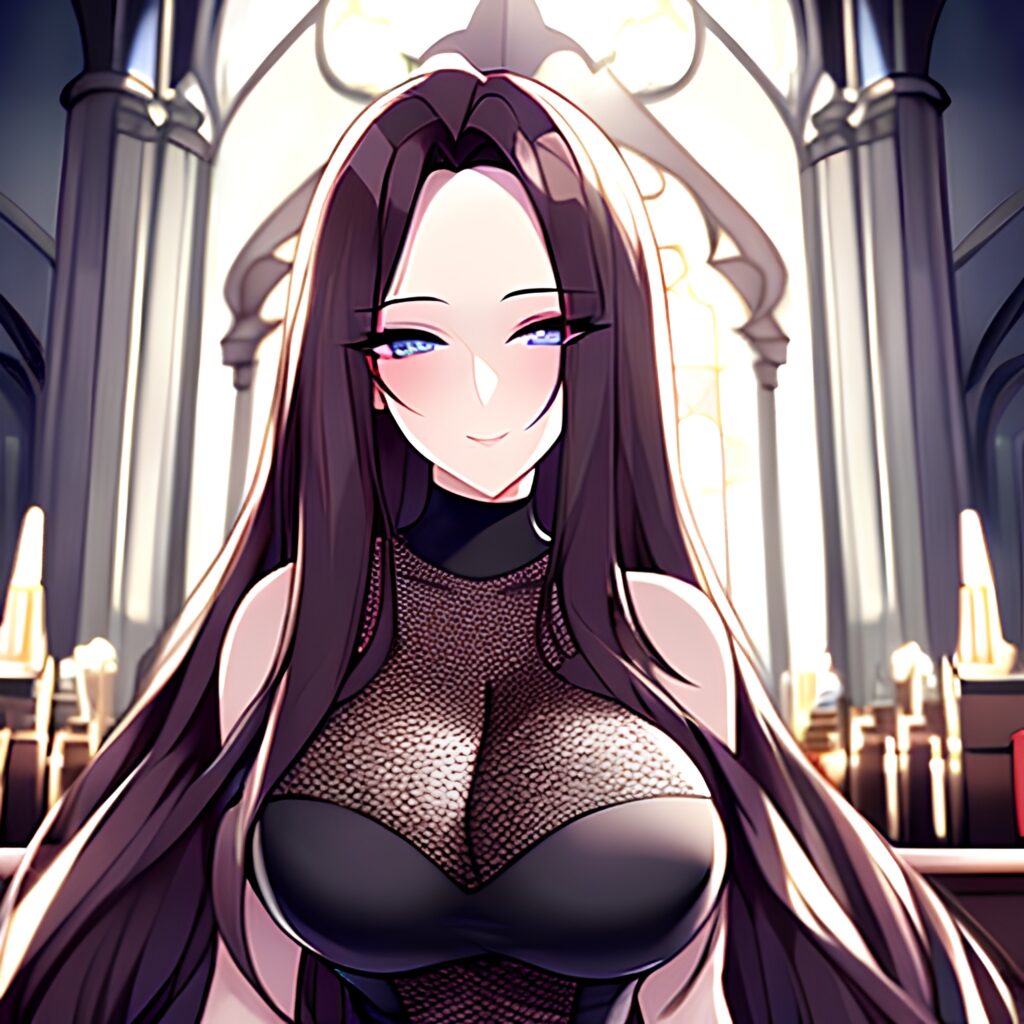 church fishnet long hair brunette woman messy hair 