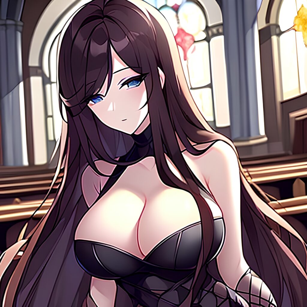 church fishnet long hair woman brunette messy hair 