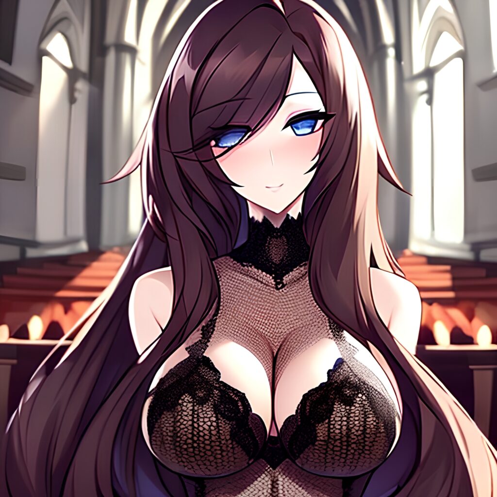 church fishnet long hair woman messy hair brunette