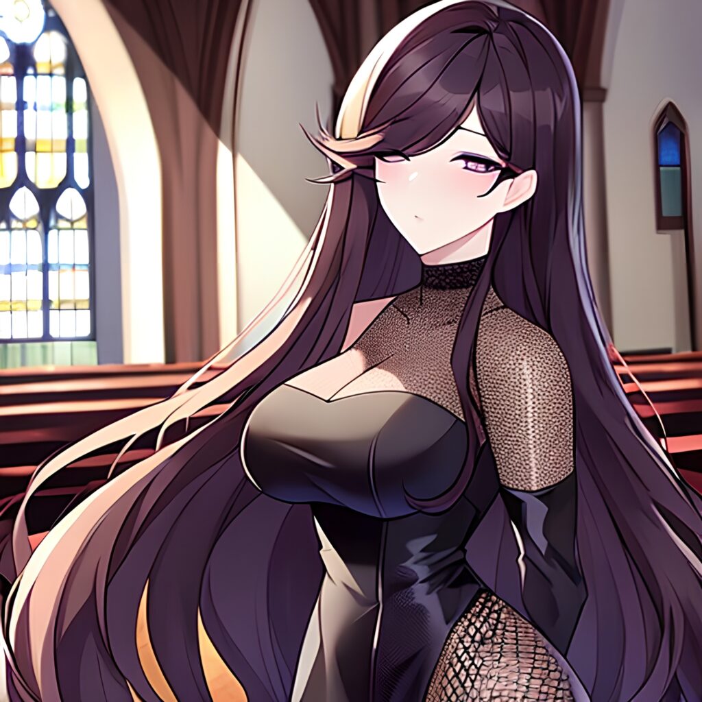 church fishnet long hair woman messy hair brunette
