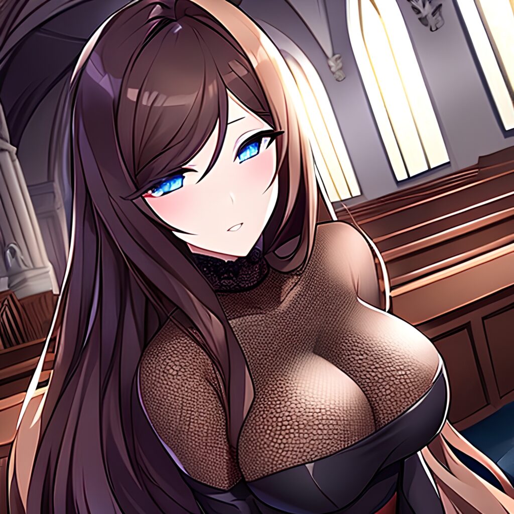 church fishnet long hair woman messy hair brunette 