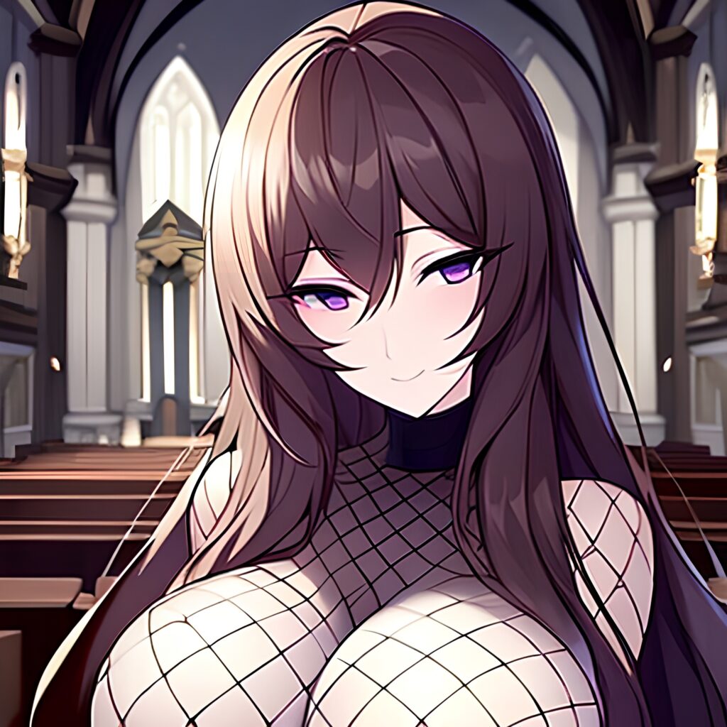 church fishnet long hair woman messy hair brunette 