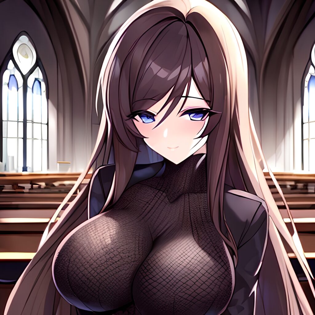 church fishnet long hair woman messy hair brunette 