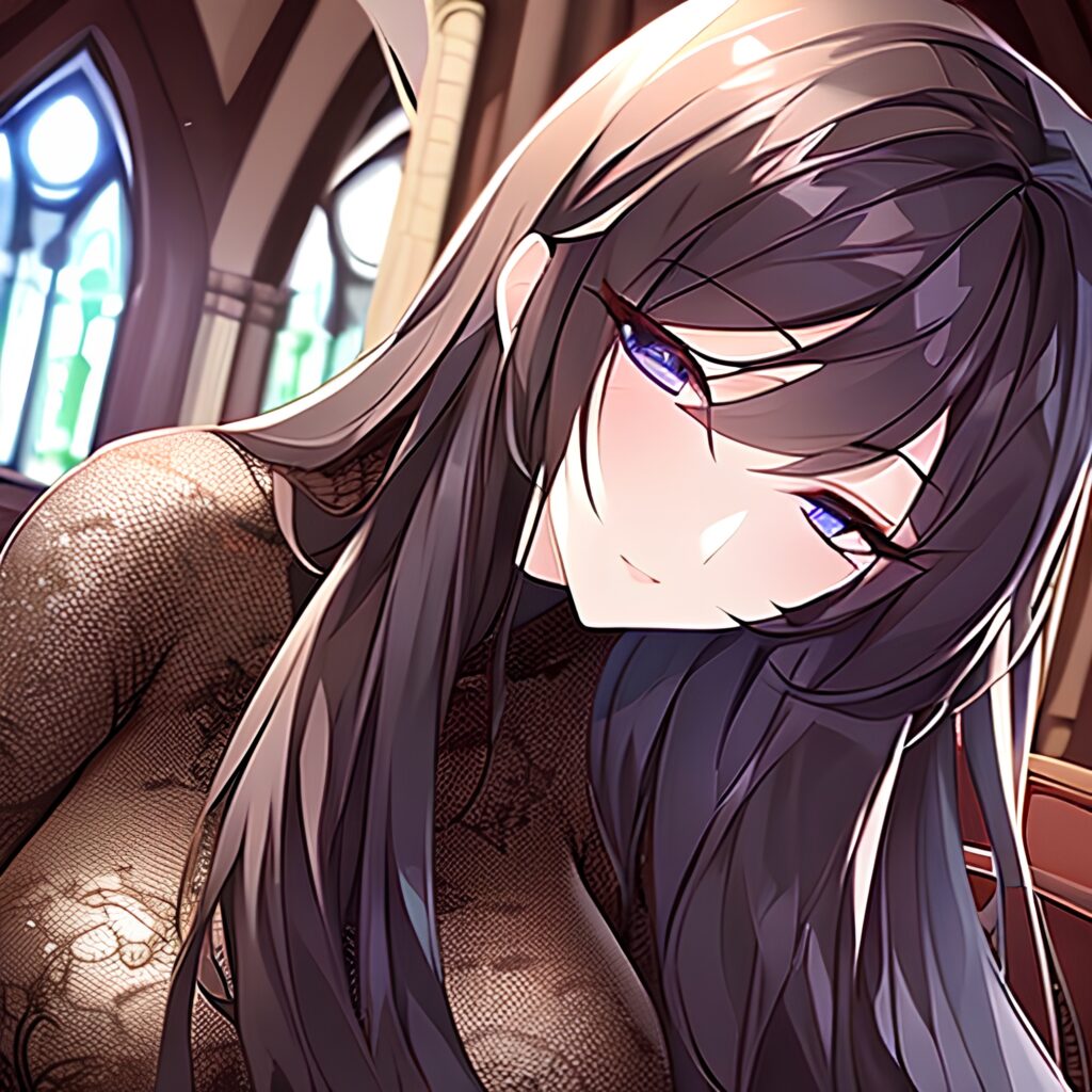 church fishnet messy hair brunette long hair woman