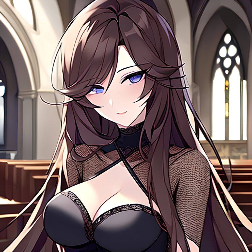 church fishnet messy hair brunette long hair woman 