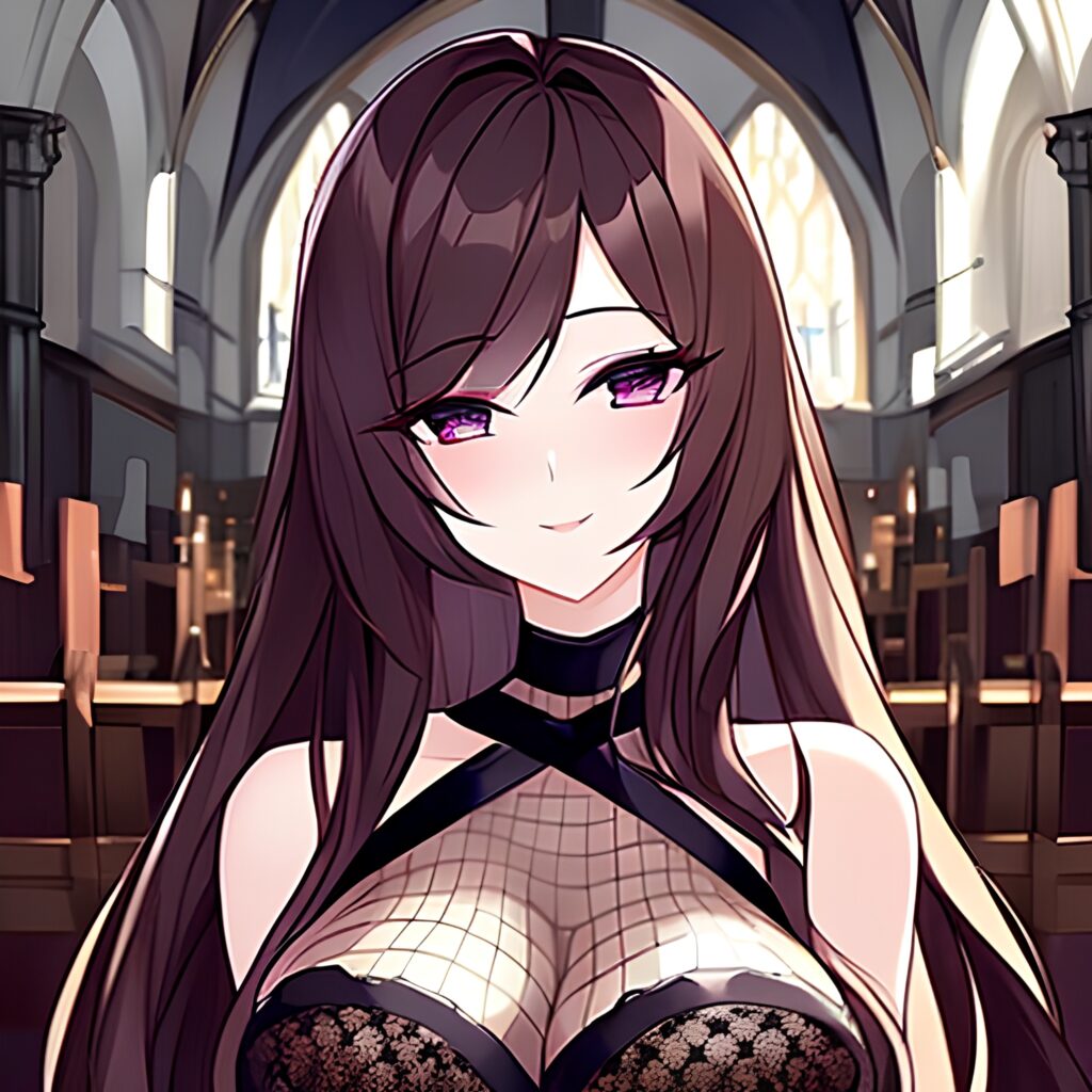 church fishnet messy hair brunette long hair woman 