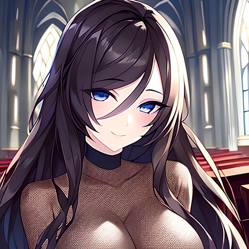church fishnet messy hair brunette long hair woman