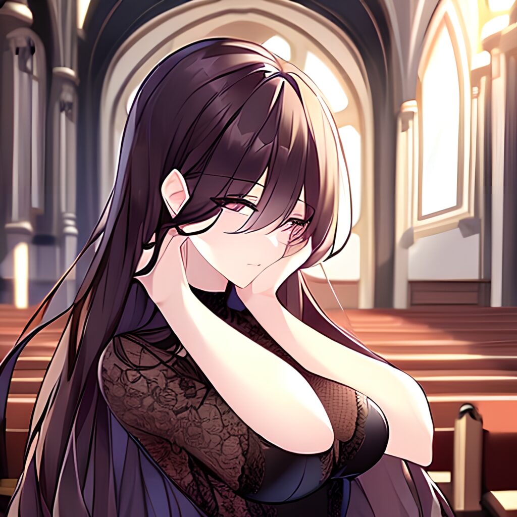 church fishnet messy hair brunette woman long hair