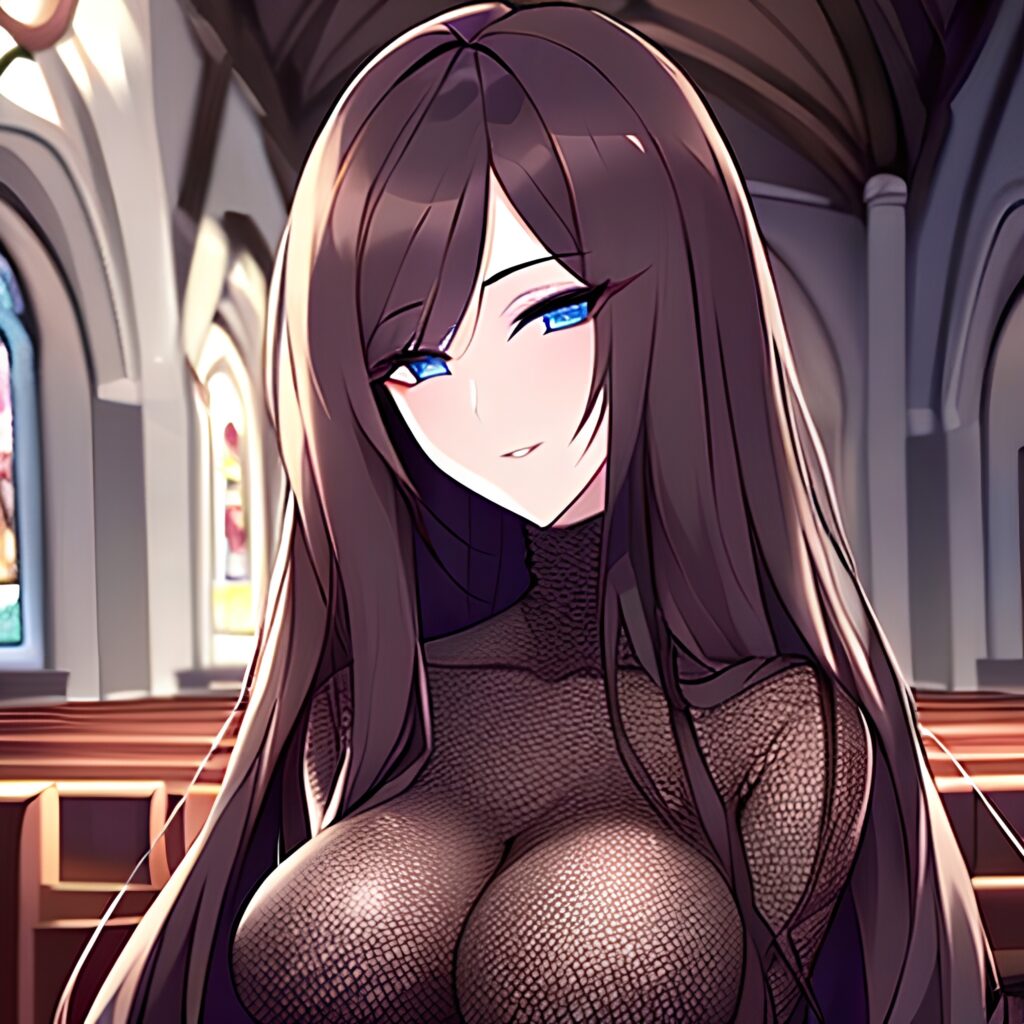 church fishnet messy hair brunette woman long hair 