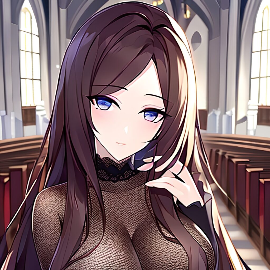 church fishnet messy hair brunette woman long hair