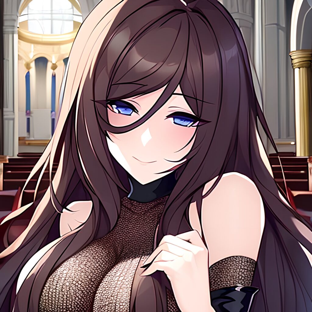 church fishnet messy hair brunette woman long hair 