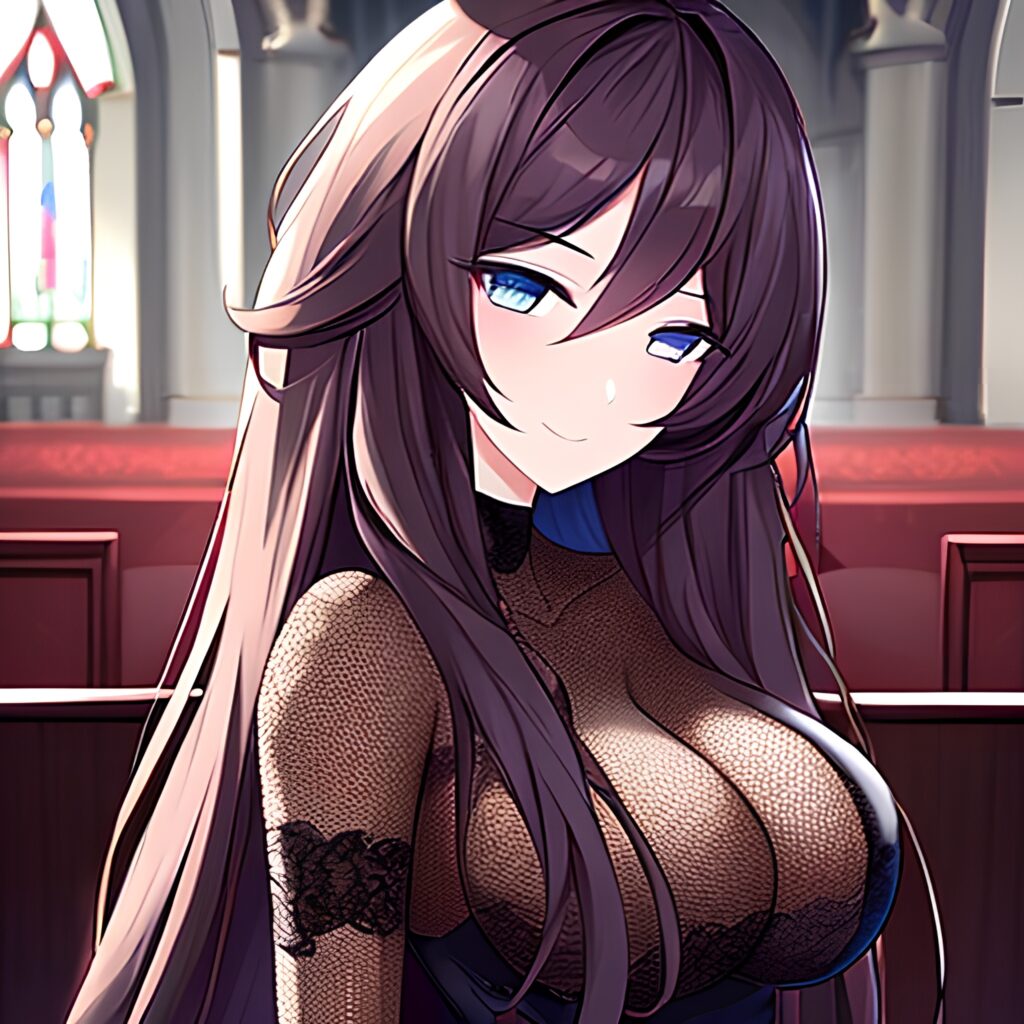 church fishnet messy hair brunette woman long hair 