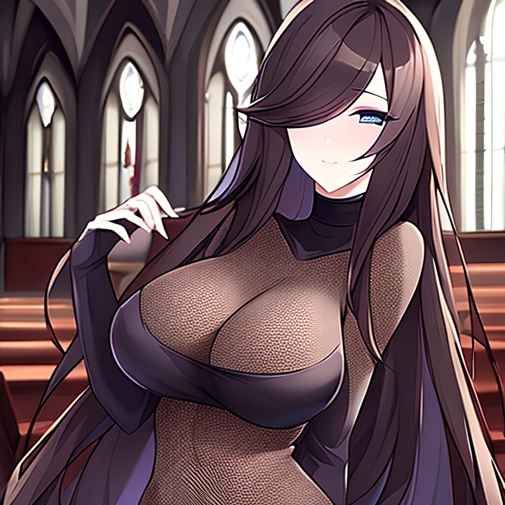 church fishnet messy hair brunette woman long hair 