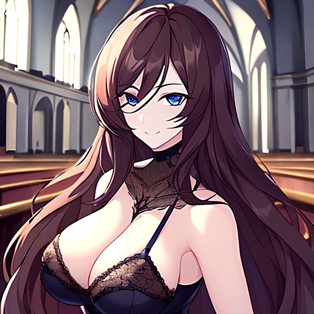 church fishnet messy hair long hair brunette woman 
