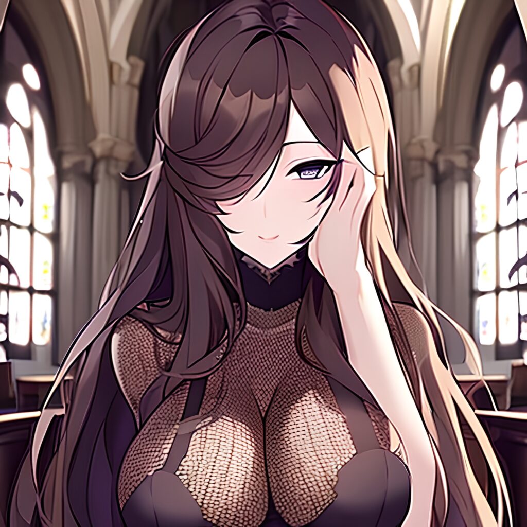 church fishnet messy hair long hair woman brunette